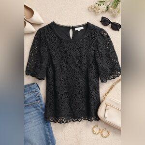 Eri & Ali Chic Black Crochet Blouse